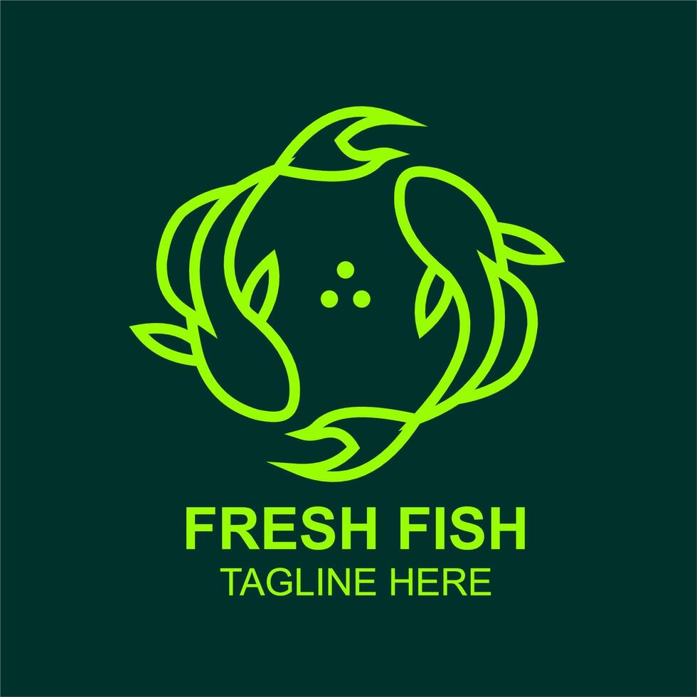 poisson frais jumeau ligne art insigne logo icône modèle vecteur ilustration design. concept de logo emblème de l'entreprise alimentaire et des boissons