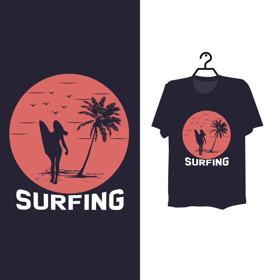 conception de modèle de t-shirt de surf. vecteur