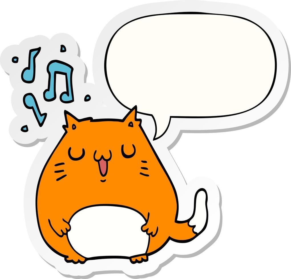 chat de dessin animé chantant et autocollant de bulle de dialogue vecteur