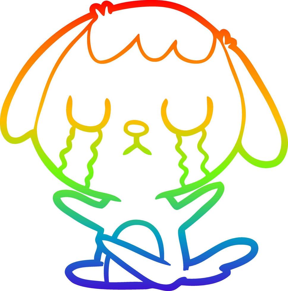ligne de gradient arc-en-ciel dessinant un chien de dessin animé mignon qui pleure vecteur