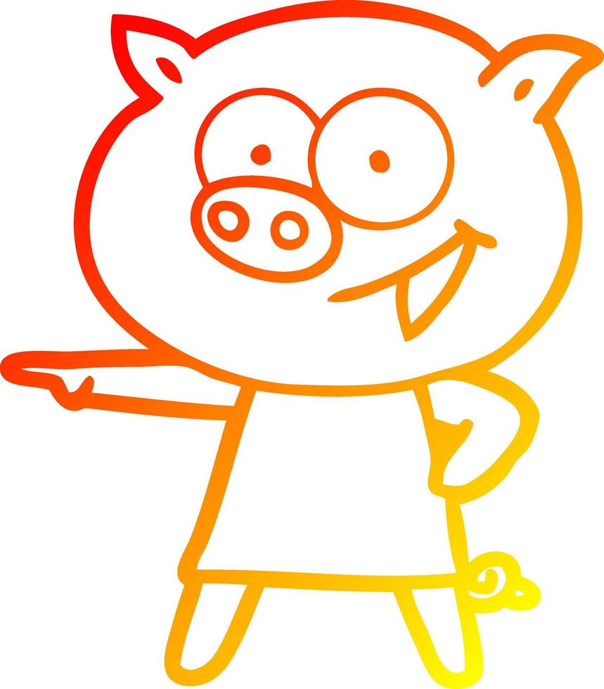 ligne de gradient chaud dessin cochon joyeux en robe pointant dessin animé vecteur