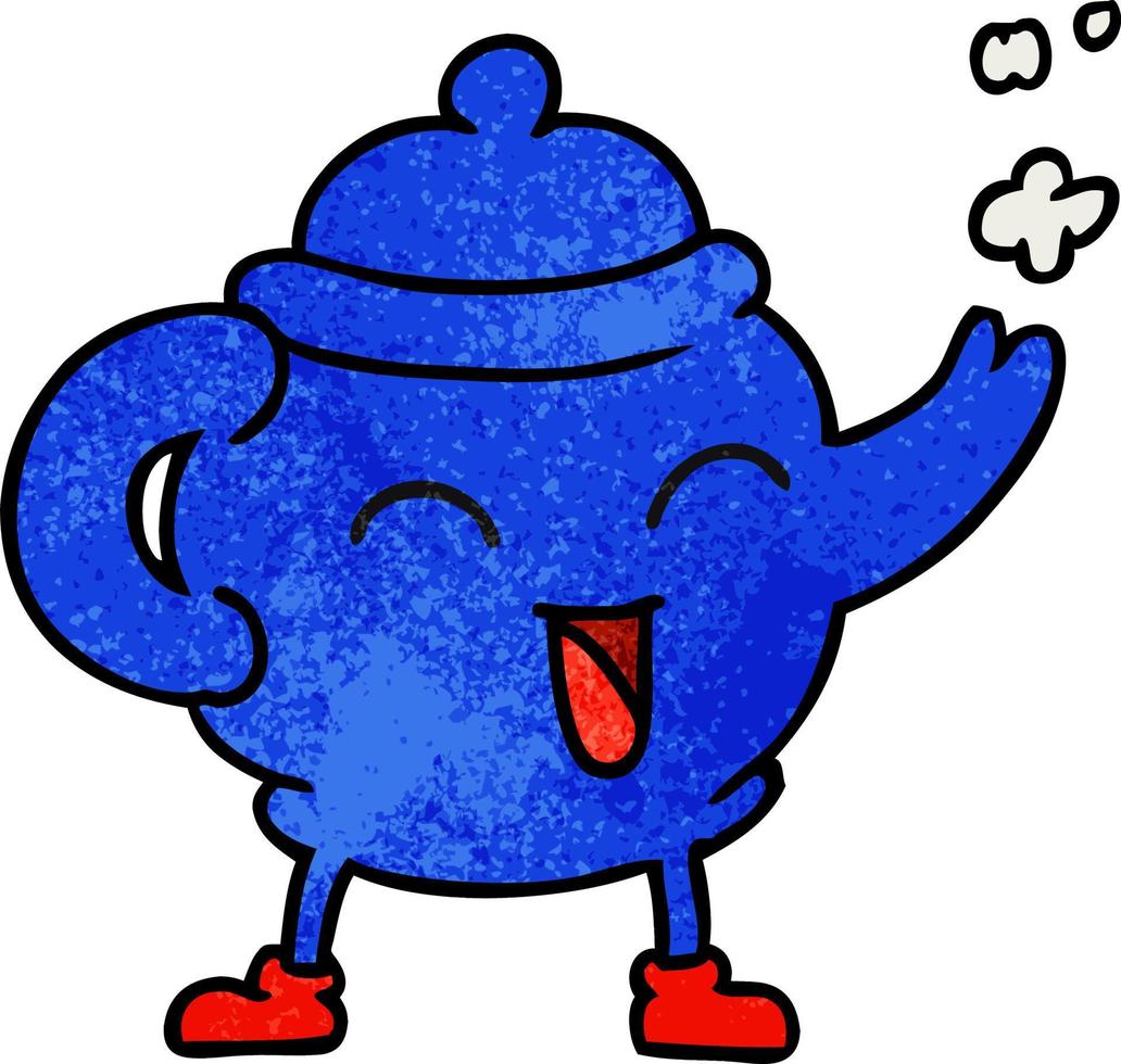 doodle cartoon texturé d'une théière bleue vecteur