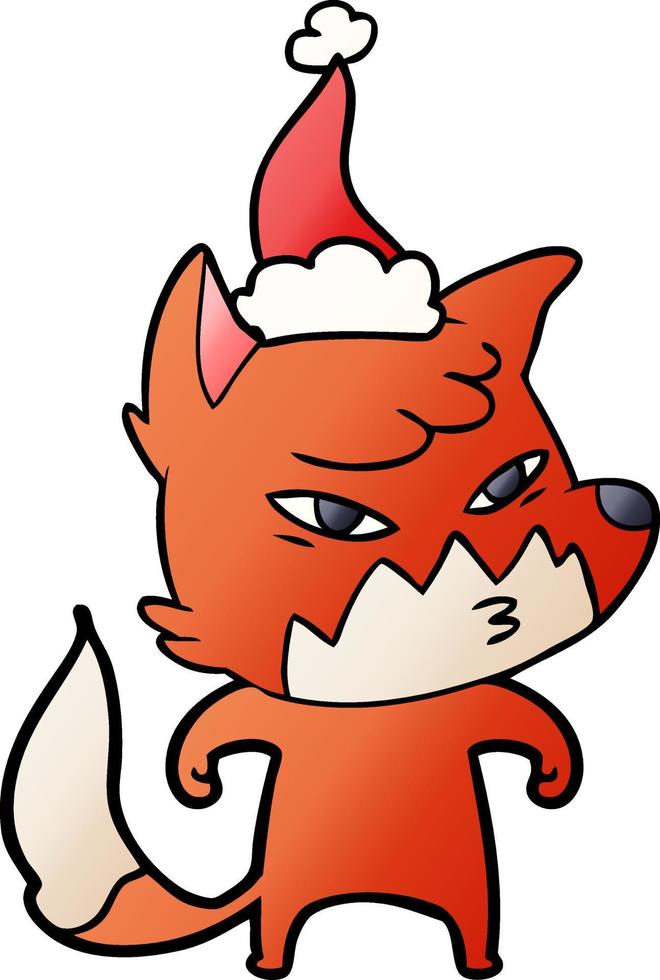 dessin animé dégradé intelligent d'un renard portant un bonnet de noel vecteur