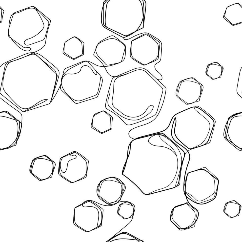 hexagones en nid d'abeille abstrait doodle motif sans couture. dessin au trait hexagones chaotiques texture vectorielle noir et blanc sans couture. vecteur