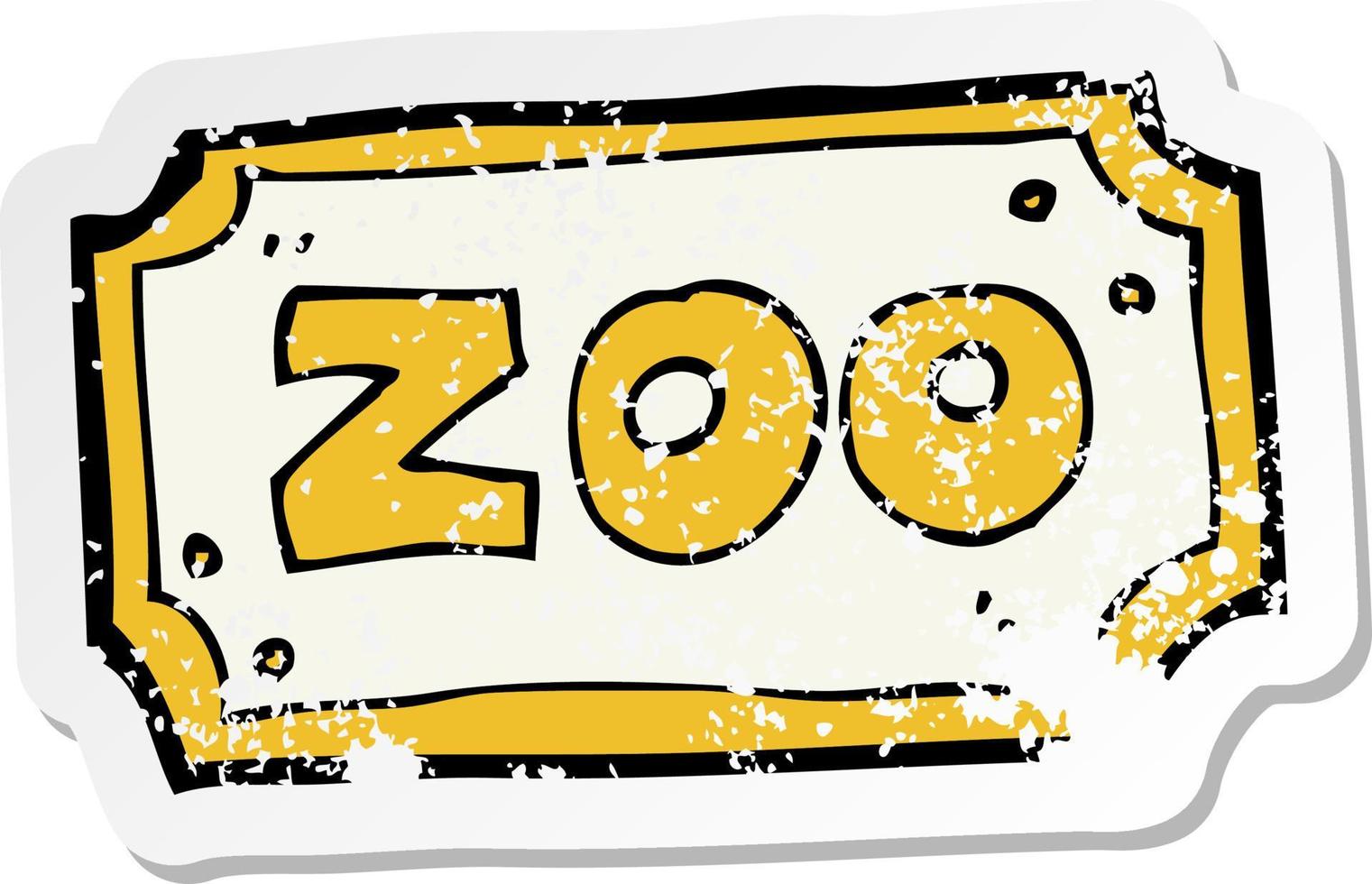 autocollant rétro en détresse d'un signe de zoo de dessin animé vecteur