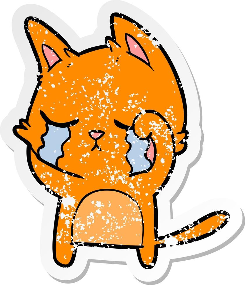 autocollant en détresse d'un chat de dessin animé qui pleure vecteur
