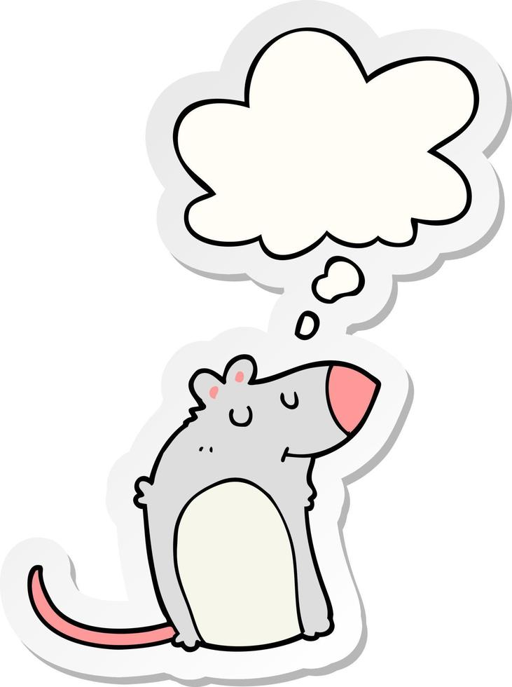 dessin animé gros rat et bulle de pensée comme autocollant imprimé vecteur