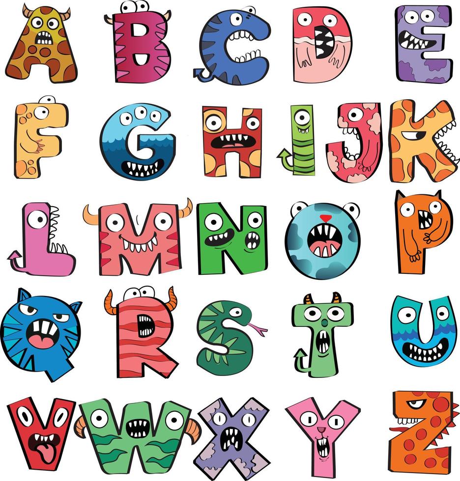 illustration vectorielle de dessin animé d'animaux drôles et alphabet de lettres majuscules de monstre pour l'éducation des enfants vecteur