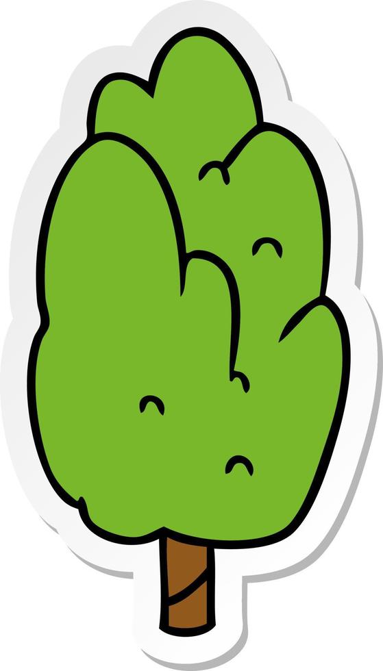 autocollant dessin animé doodle arbre vert unique vecteur