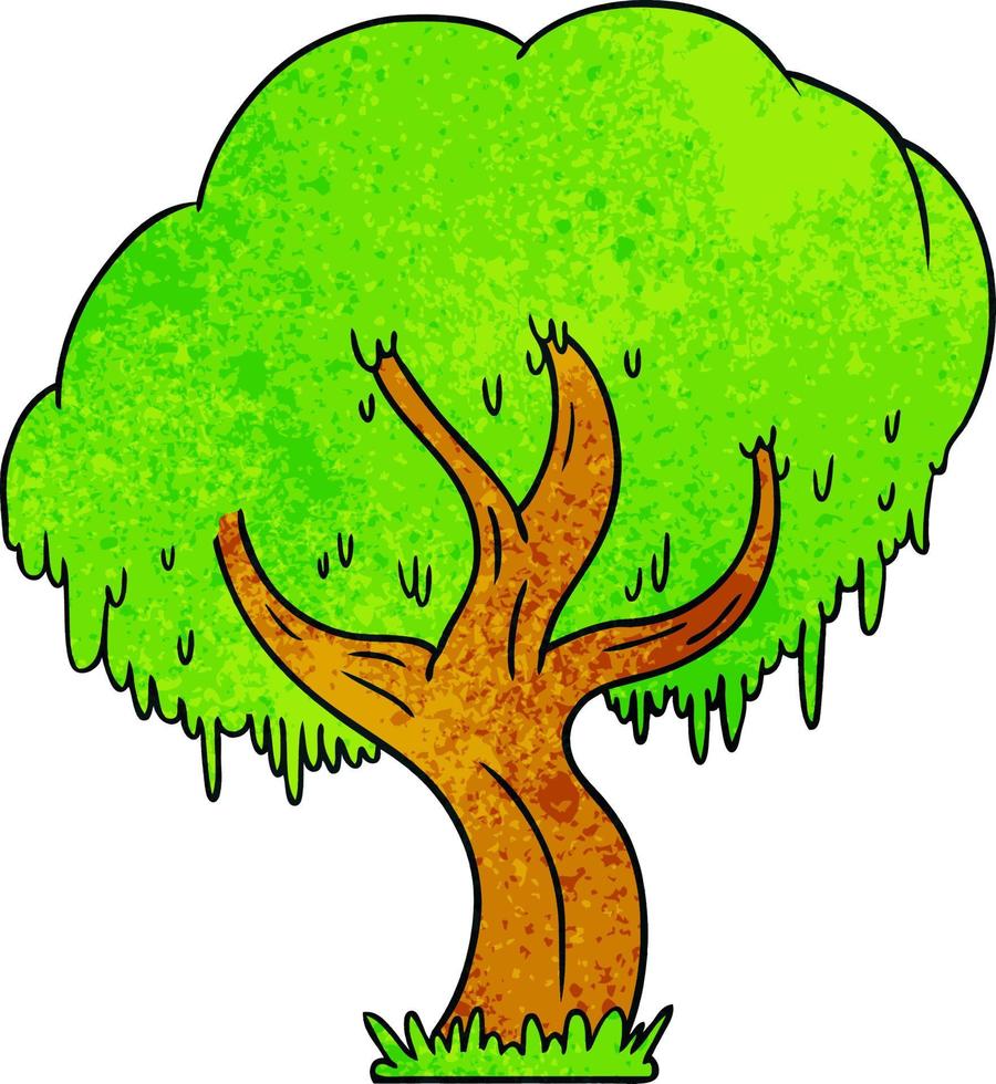 doodle dessin animé texturé d'un arbre vert vecteur