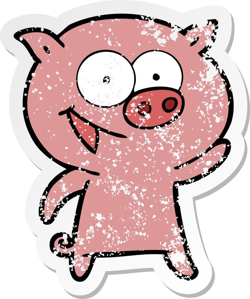 autocollant en détresse d'un dessin animé de cochon joyeux vecteur