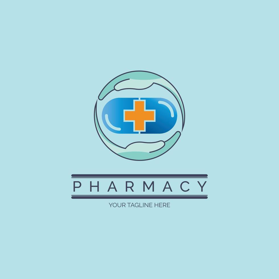 conception de modèle de logo croisé d'hôpital de pharmacie de médecine de capsule pour la marque ou l'entreprise et autre vecteur