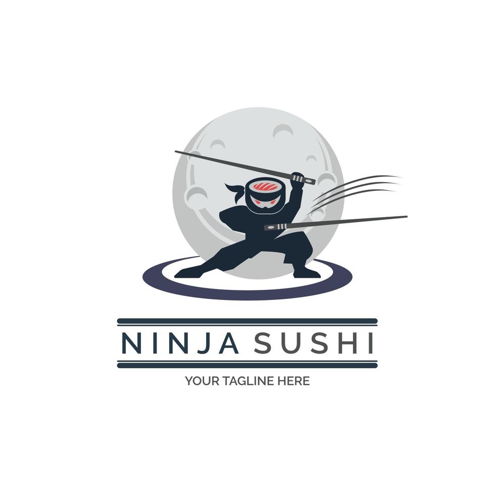 conception de modèle de logo de restaurant de cuisine japonaise ninja sushi pour marque ou entreprise et autre vecteur