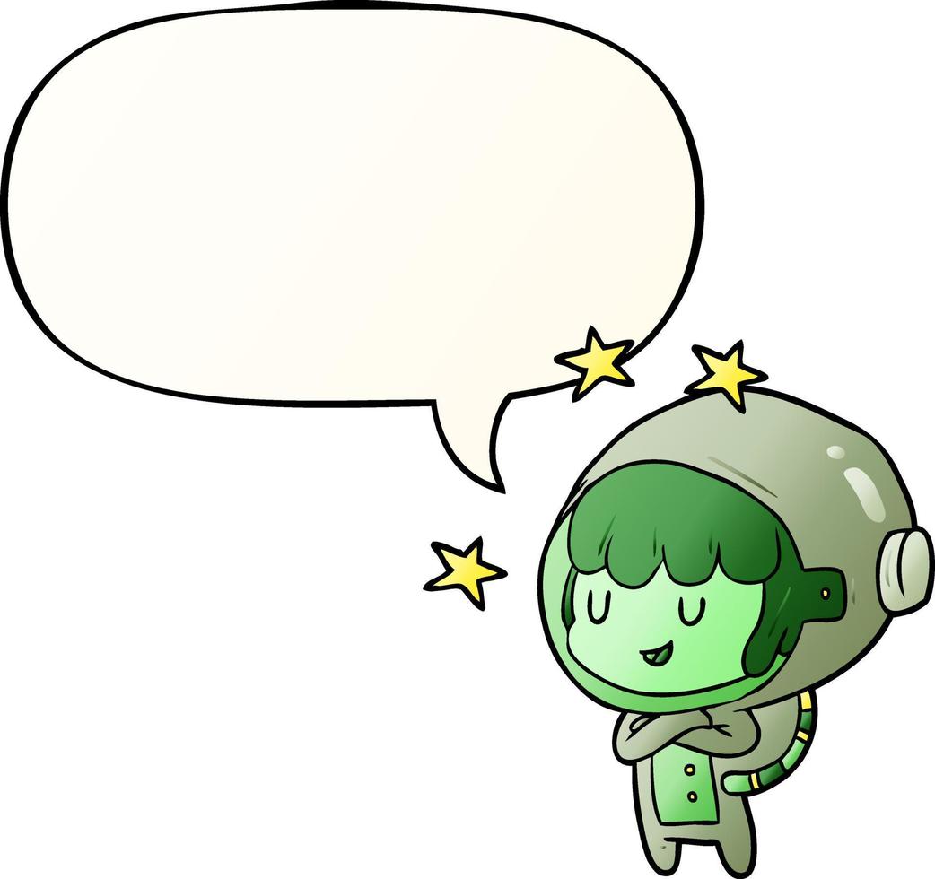 dessin animé femme future astronaute en combinaison spatiale et bulle de dialogue dans un style dégradé lisse vecteur