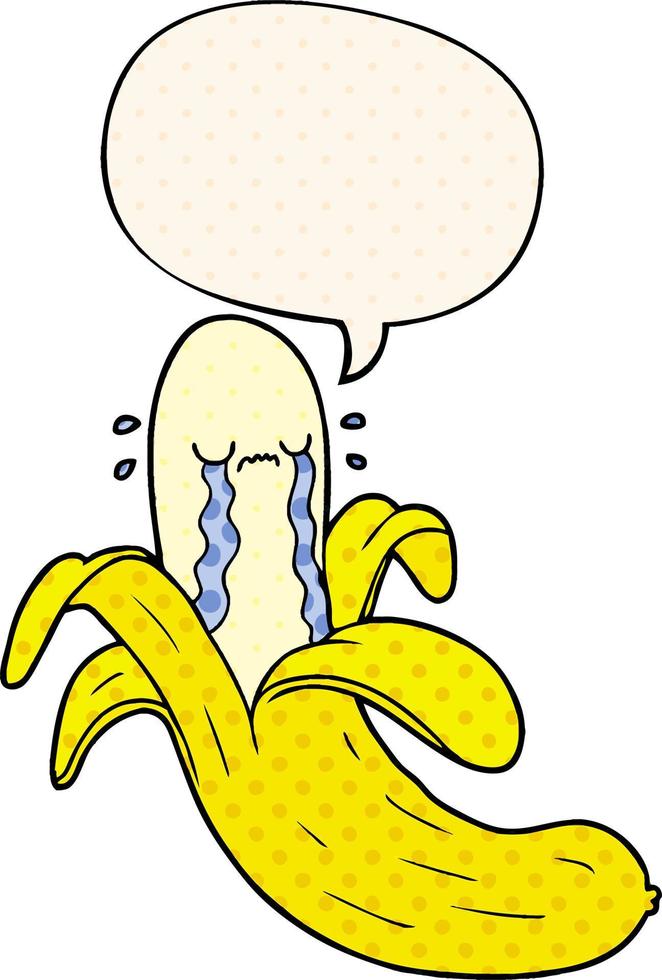 dessin animé pleurer banane et bulle de dialogue dans le style de la bande dessinée vecteur