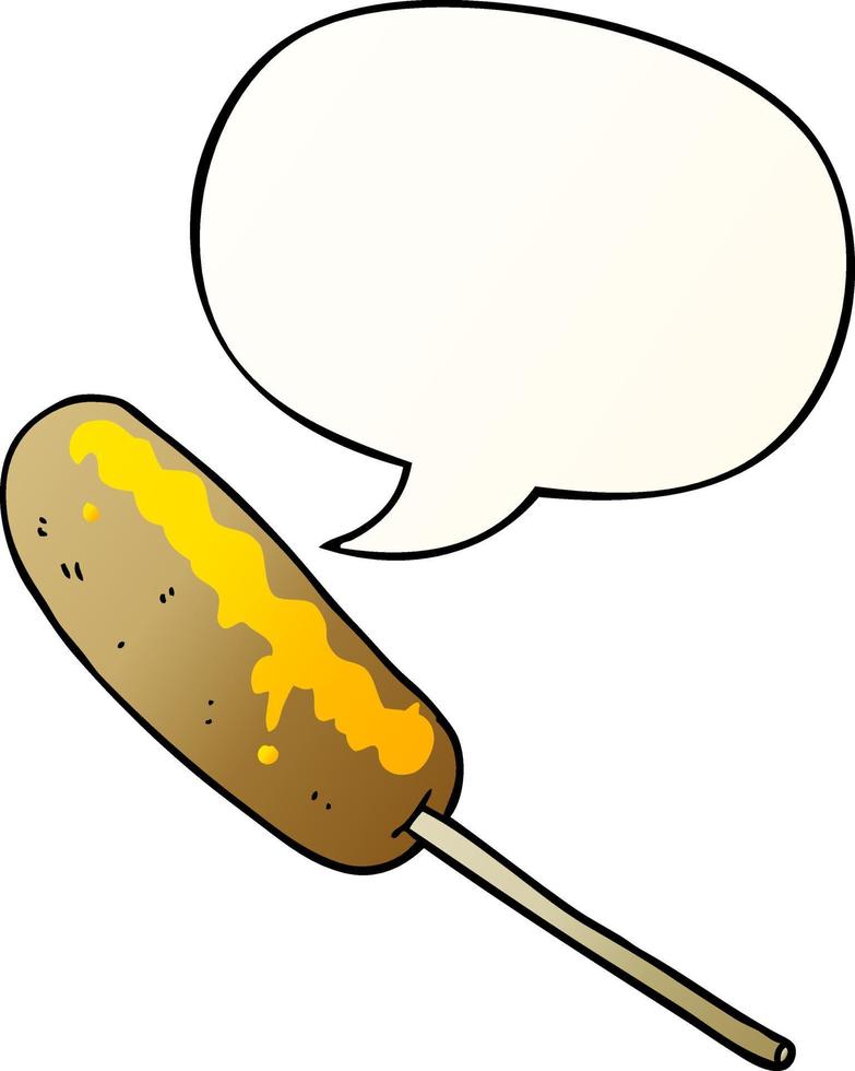 hot-dog de dessin animé sur un bâton et une bulle de dialogue dans un style de dégradé lisse vecteur