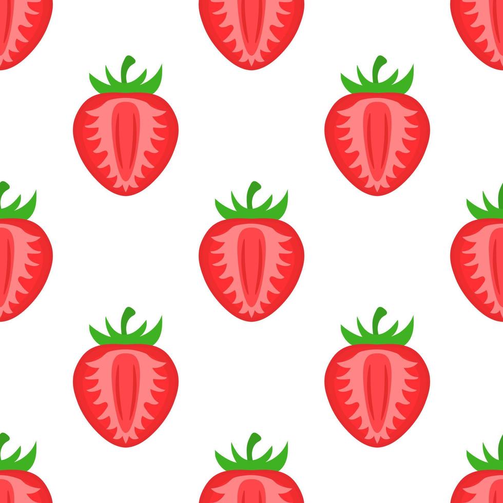 modèle sans couture avec des demi-fraises exotiques lumineuses fraîches sur fond blanc. fruits d'été pour un mode de vie sain. fruits bio. style bande dessinée. illustration vectorielle pour toute conception. vecteur