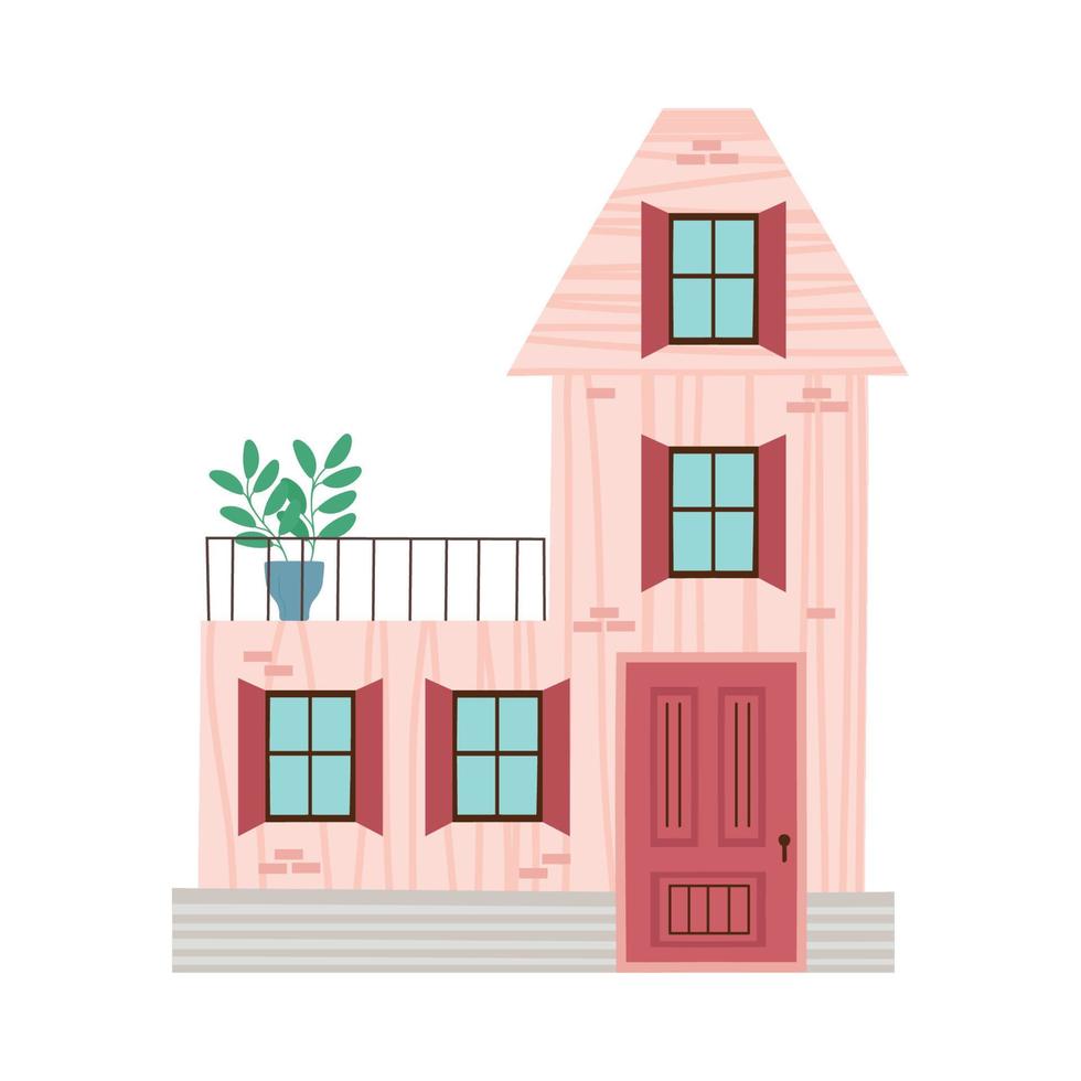bâtiment rose avec terrasse vecteur