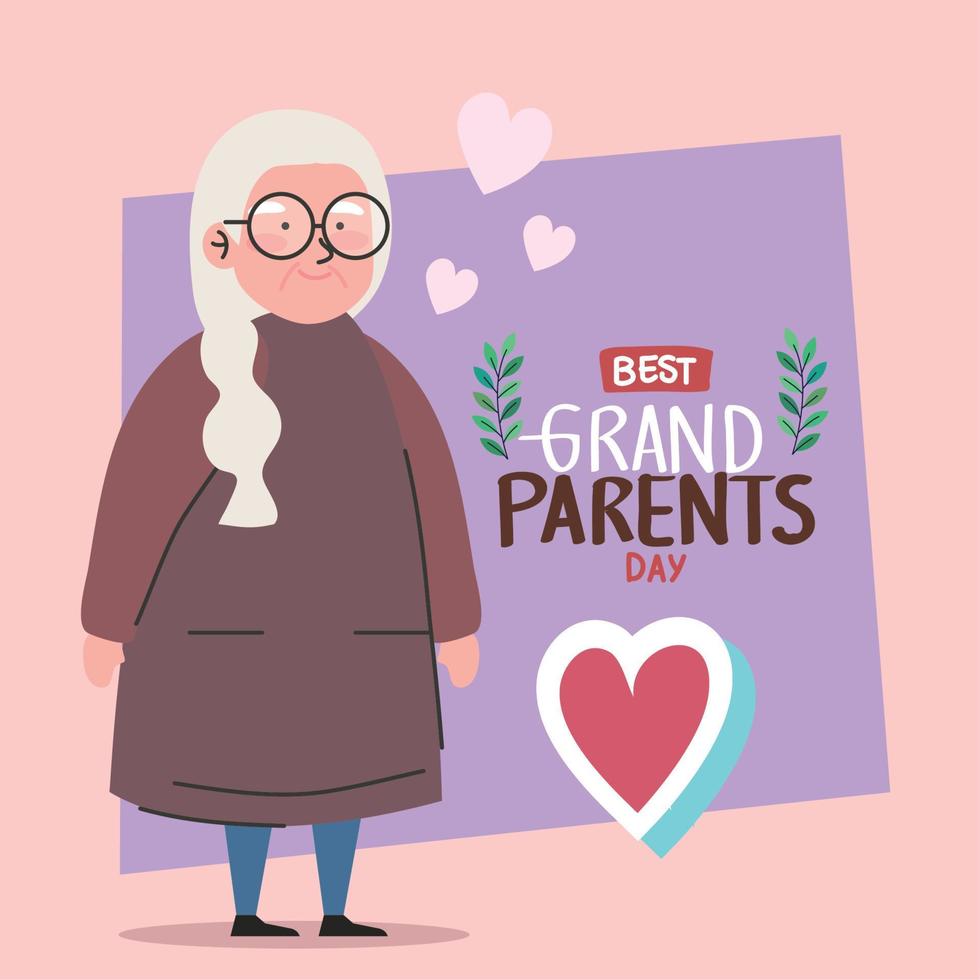 lettrage de la fête des grands-parents avec grand-mère et coeur vecteur