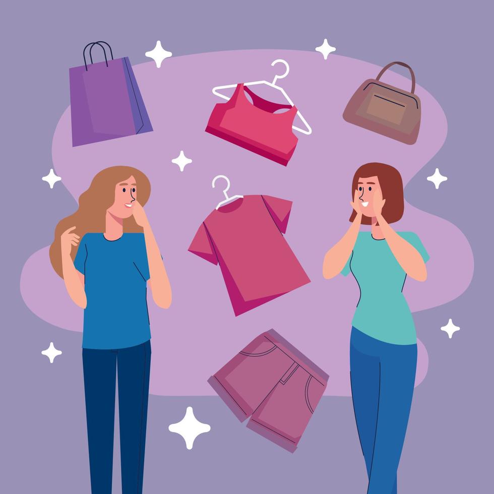 filles et shopping de mode vecteur