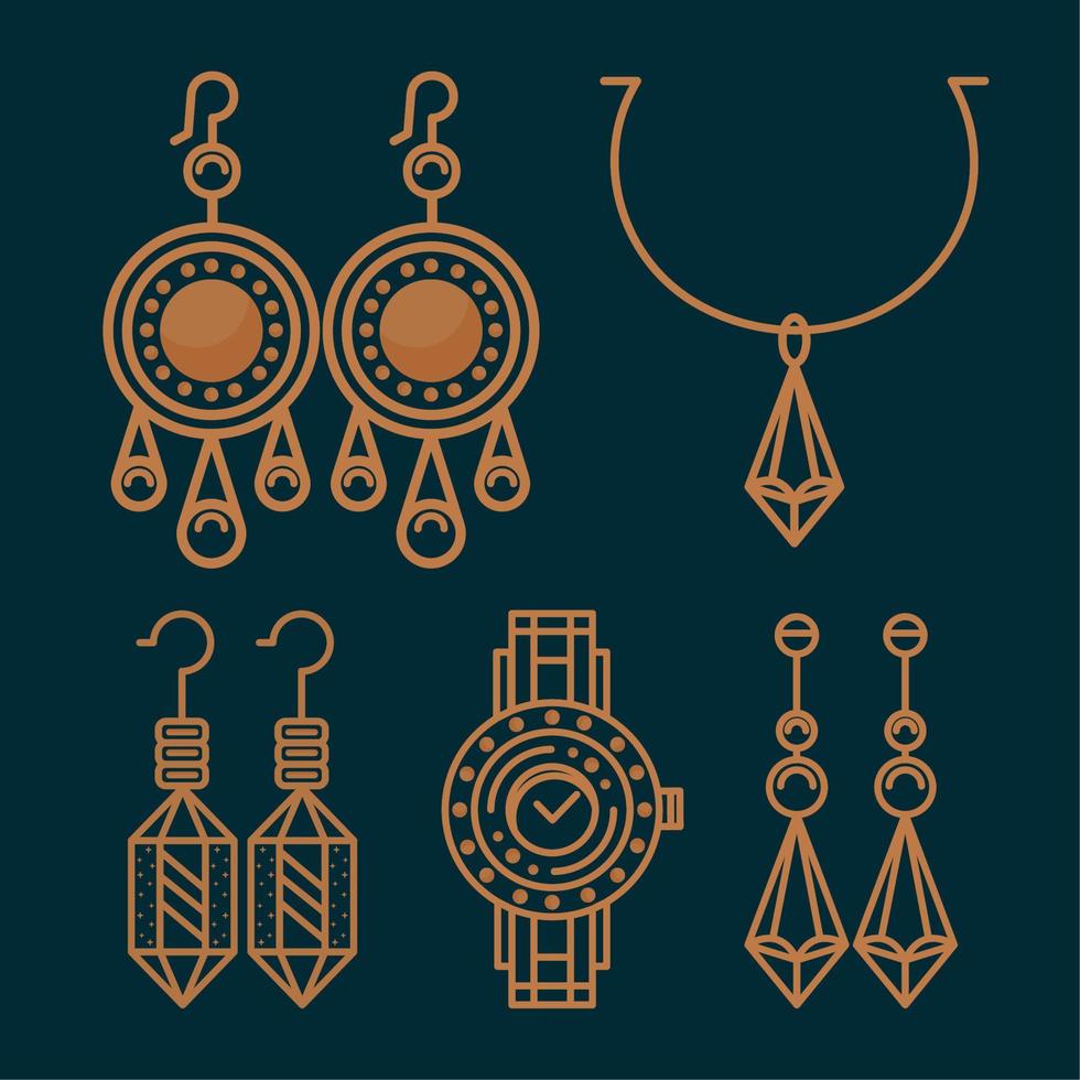 bijoux de luxe cinq icônes vecteur