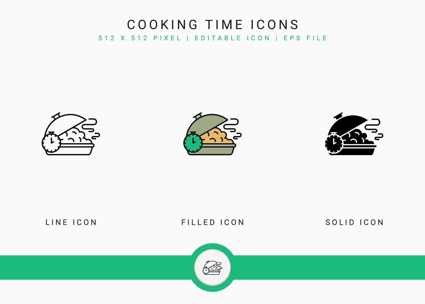 les icônes de temps de cuisson définissent une illustration vectorielle avec un style de ligne d'icône solide. notion d'ustensiles de cuisine. icône de trait modifiable sur fond isolé pour la conception Web, l'interface utilisateur et l'application mobile vecteur