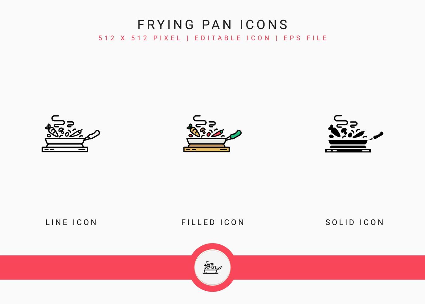 les icônes de la poêle à frire définissent l'illustration vectorielle avec un style de ligne d'icône solide. notion d'ustensiles de cuisine. icône de trait modifiable sur fond isolé pour la conception Web, l'interface utilisateur et l'application mobile vecteur