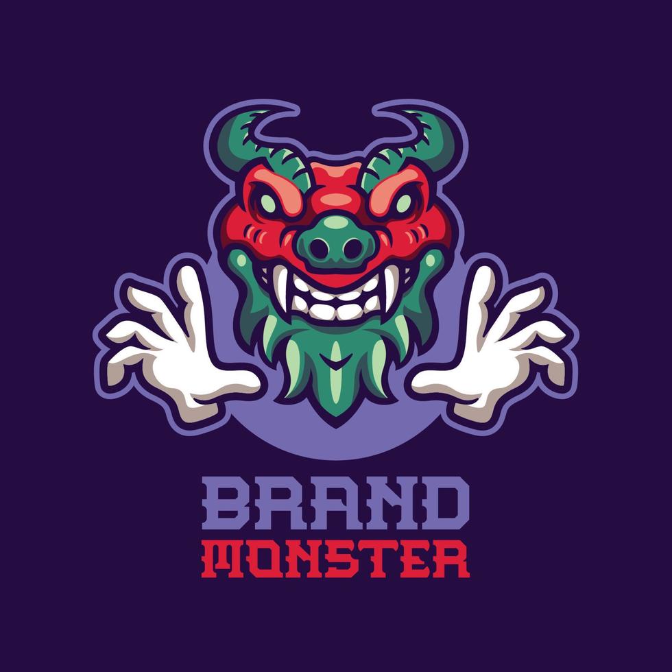 modèle de logo de mascotte tête de monstre dragon vecteur