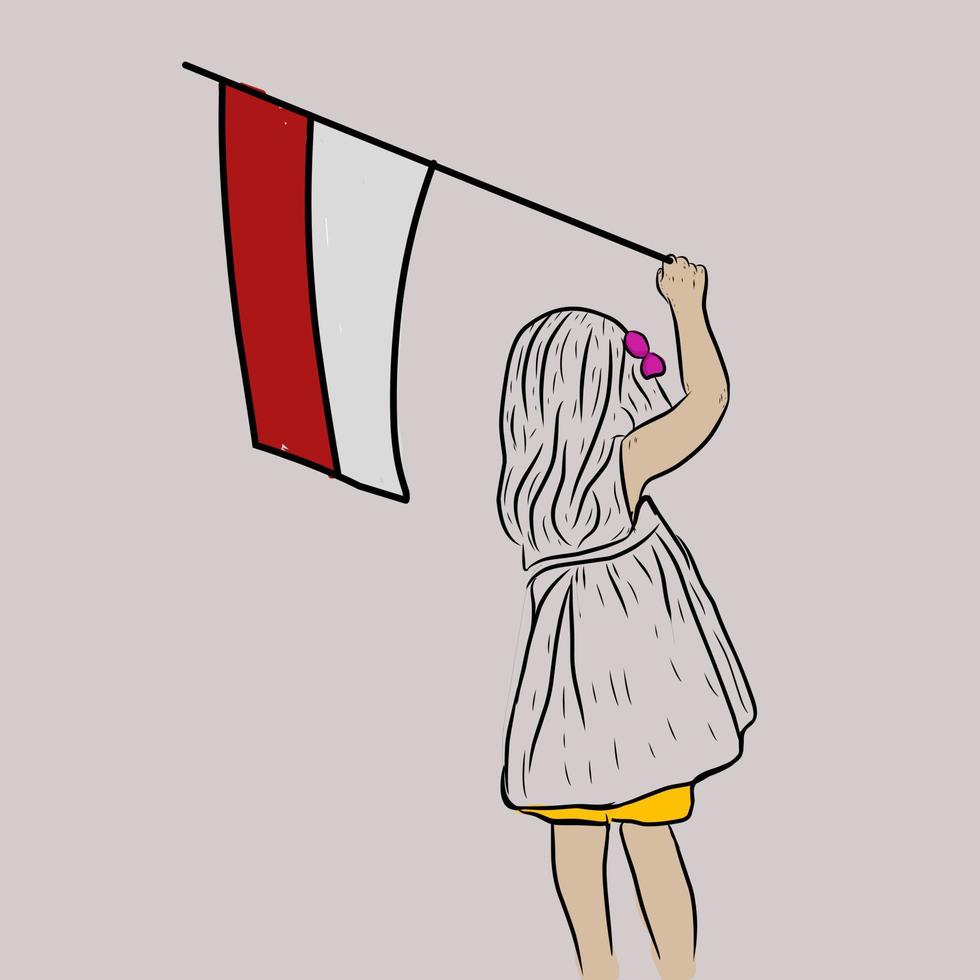 fille de vecteur agitant le drapeau indonésien