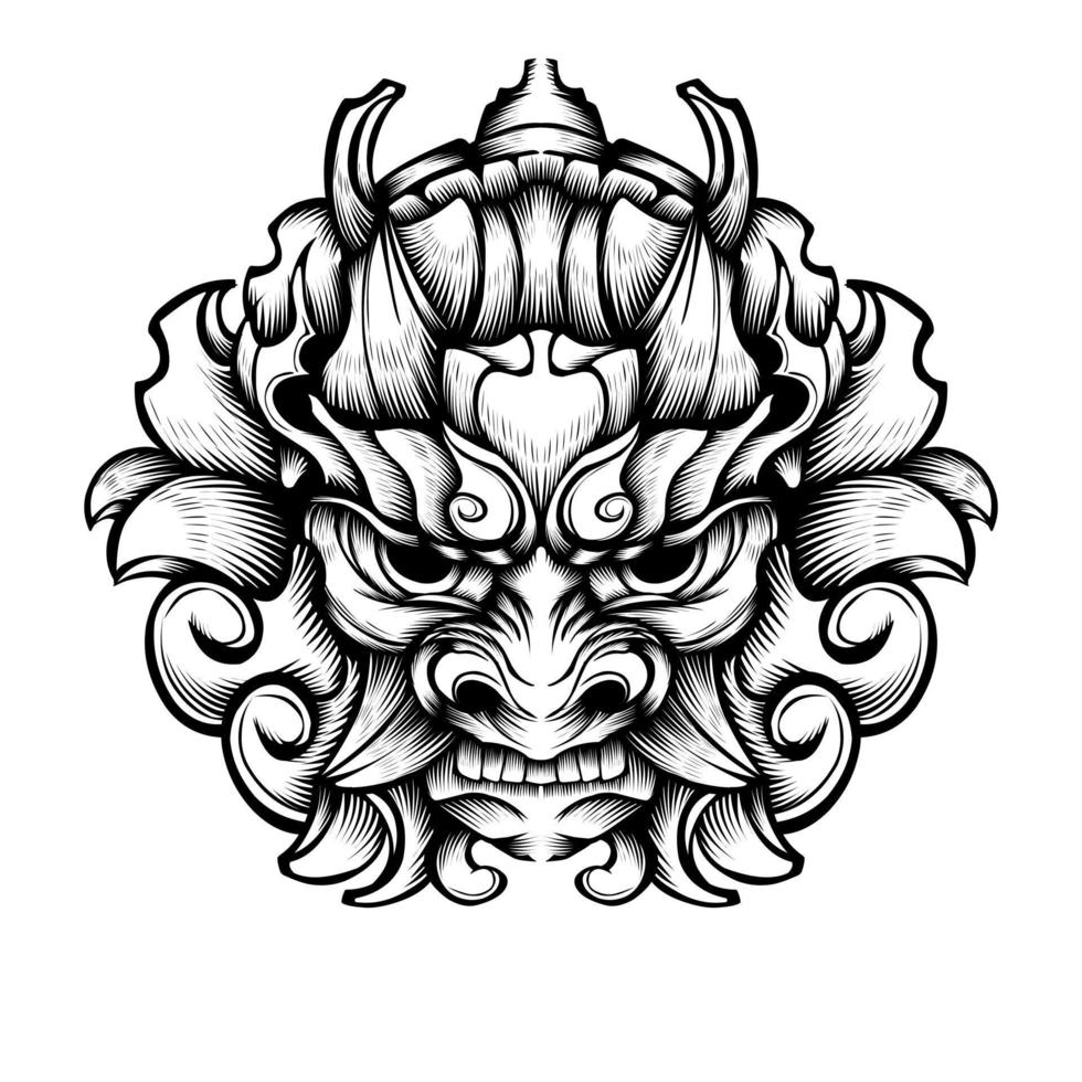 illustration vectorielle de masque oni japonais dessiné à la main tribal vecteur