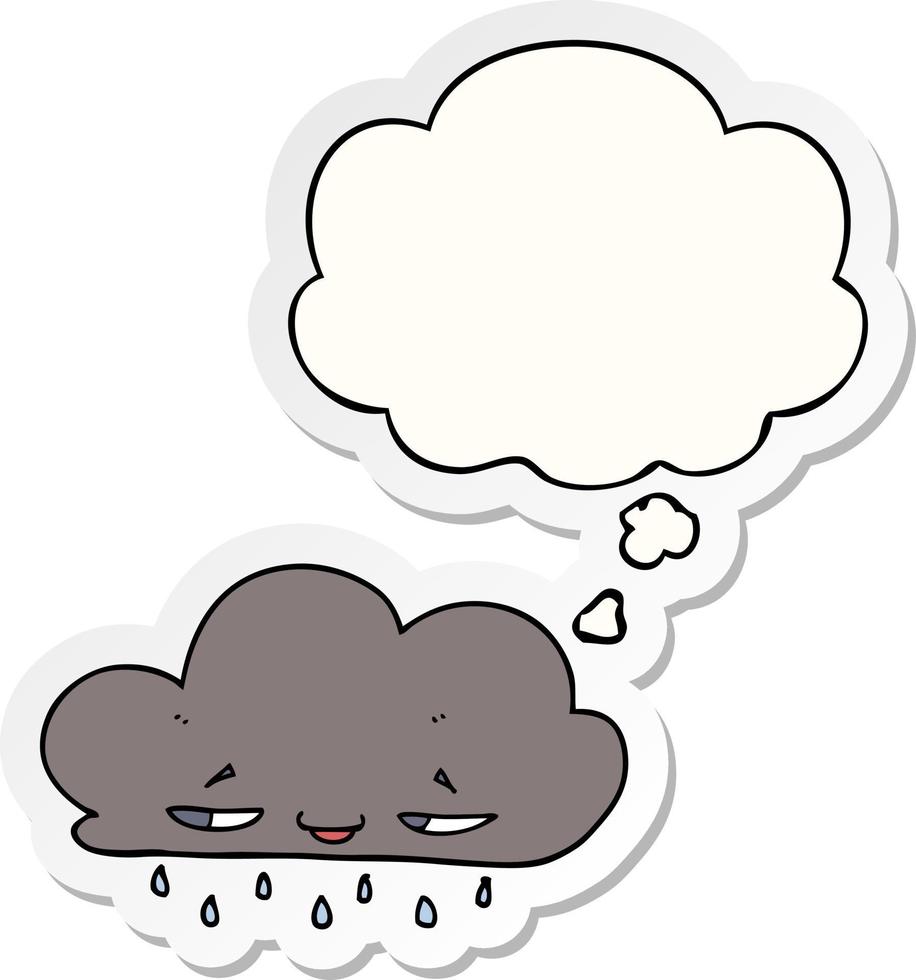 nuage de pluie de dessin animé et bulle de pensée comme autocollant imprimé vecteur