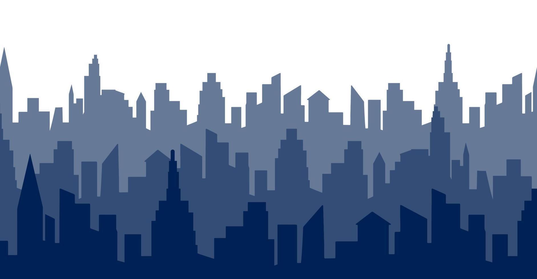 vue panoramique de la ville, illustration vectorielle graphique plat. forme d'ombre isolée simple, impression abstraite de bordure. silhouette de bâtiment urbain. vecteur