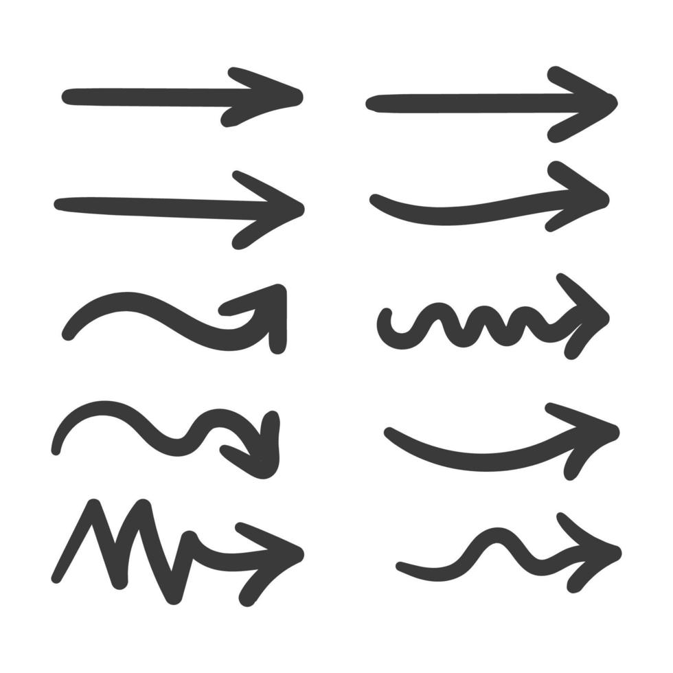 ensemble d'icônes vectorielles flèche dessinée à la main. croquis de conception de flèche pour le plan d'affaires et l'éducation. vecteur