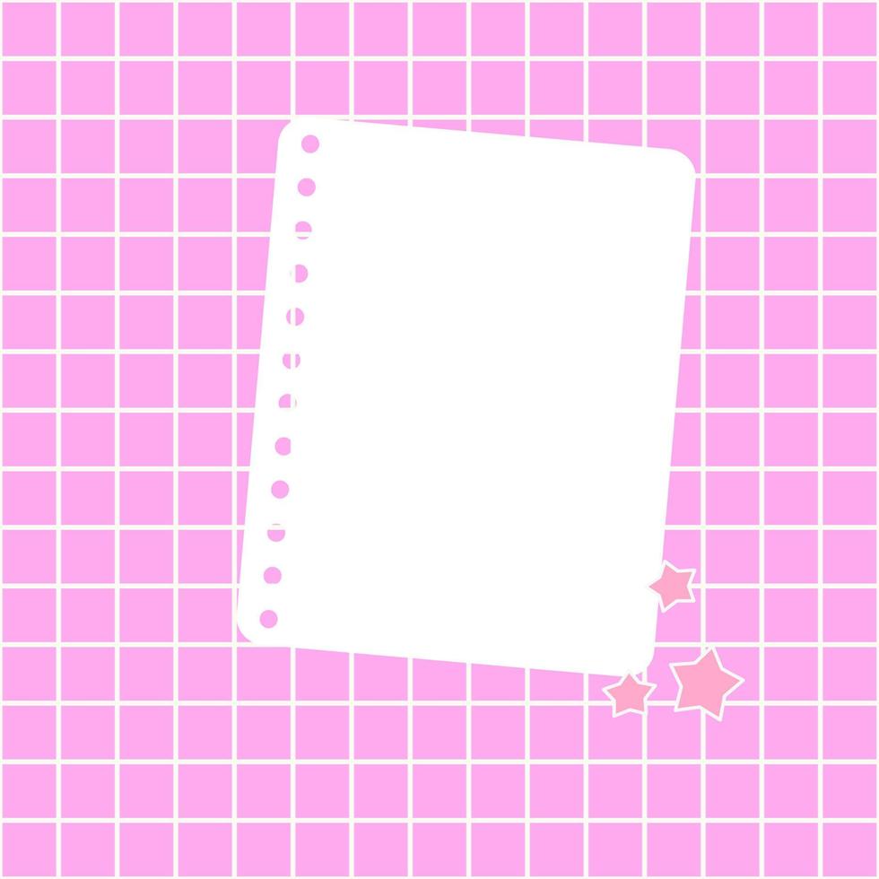 papier à lettres blanc sur fond rose. une feuille de papier pour ordinateur portable sur fond de damier rose avec une petite étoile. illustration vectorielle, style plat. vecteur