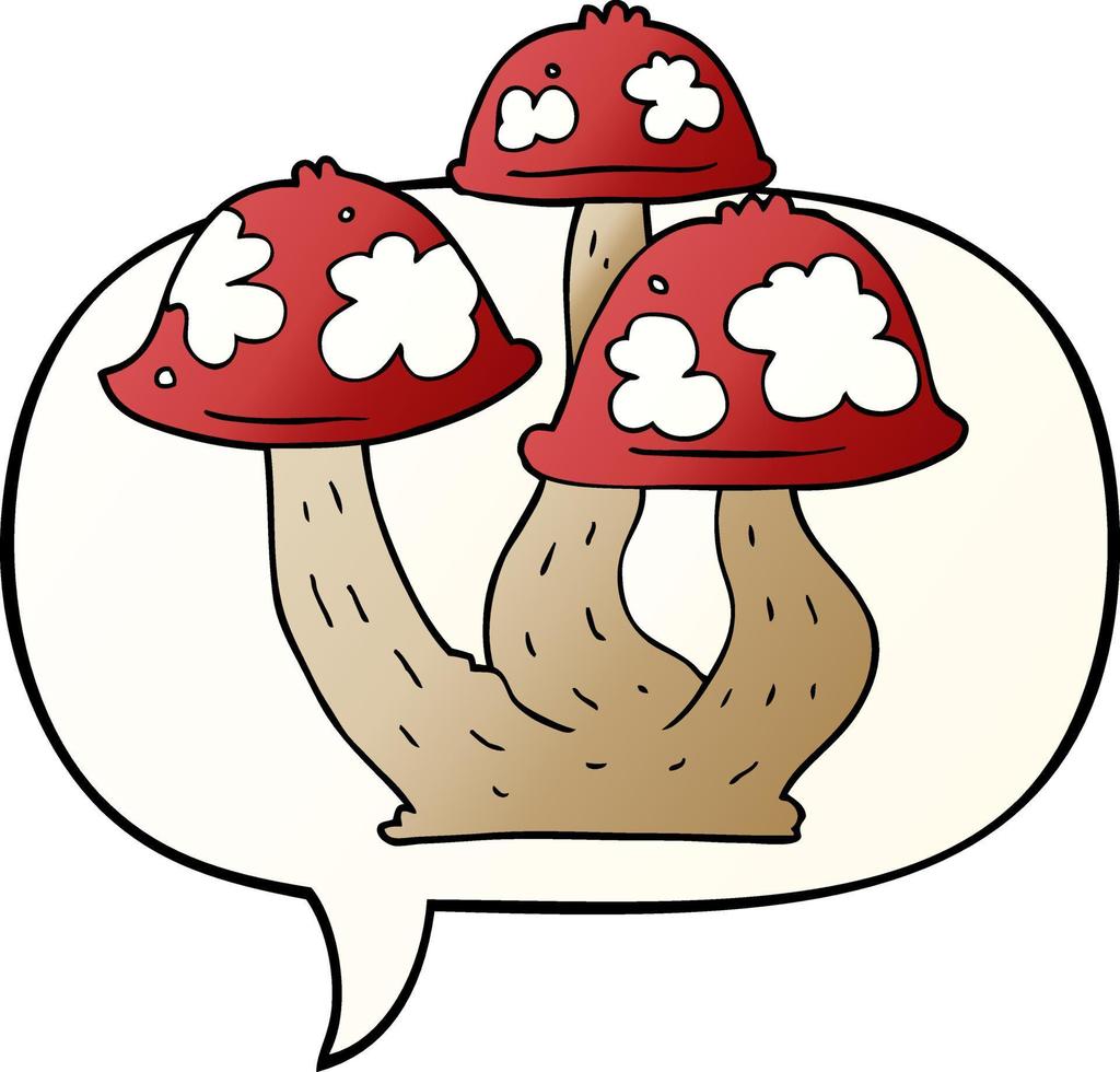 champignons de dessin animé et bulle de dialogue dans un style dégradé lisse vecteur