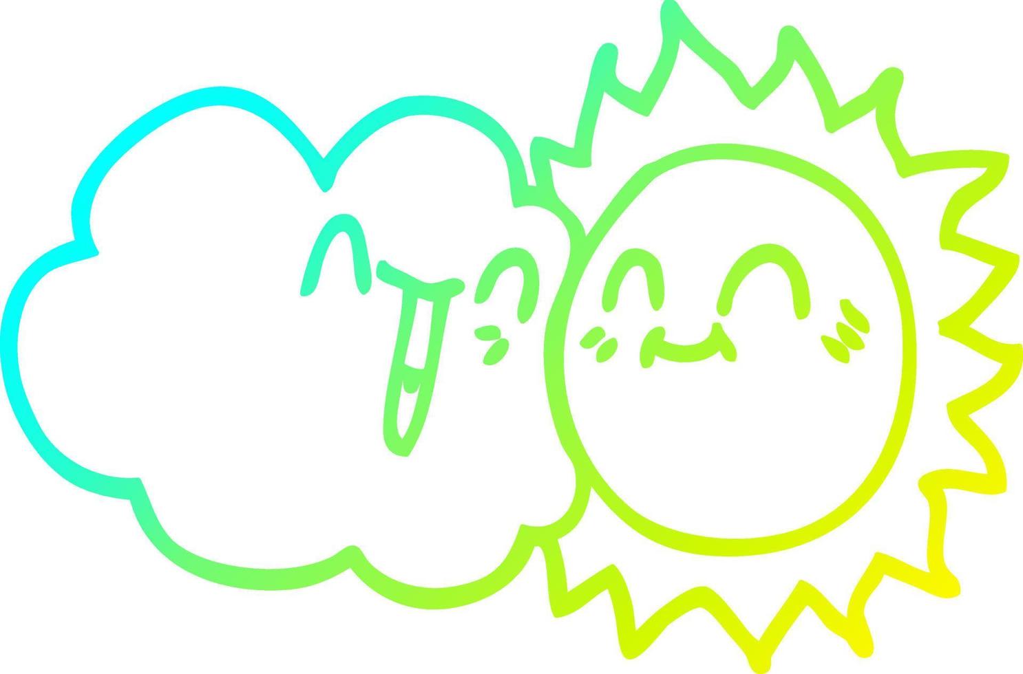 ligne de gradient froid dessin dessin animé heureux soleil et nuage vecteur