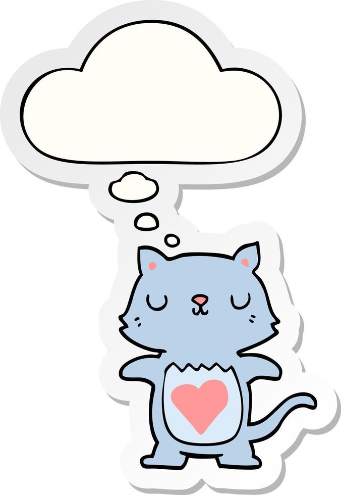 chat de dessin animé mignon et bulle de pensée comme autocollant imprimé vecteur