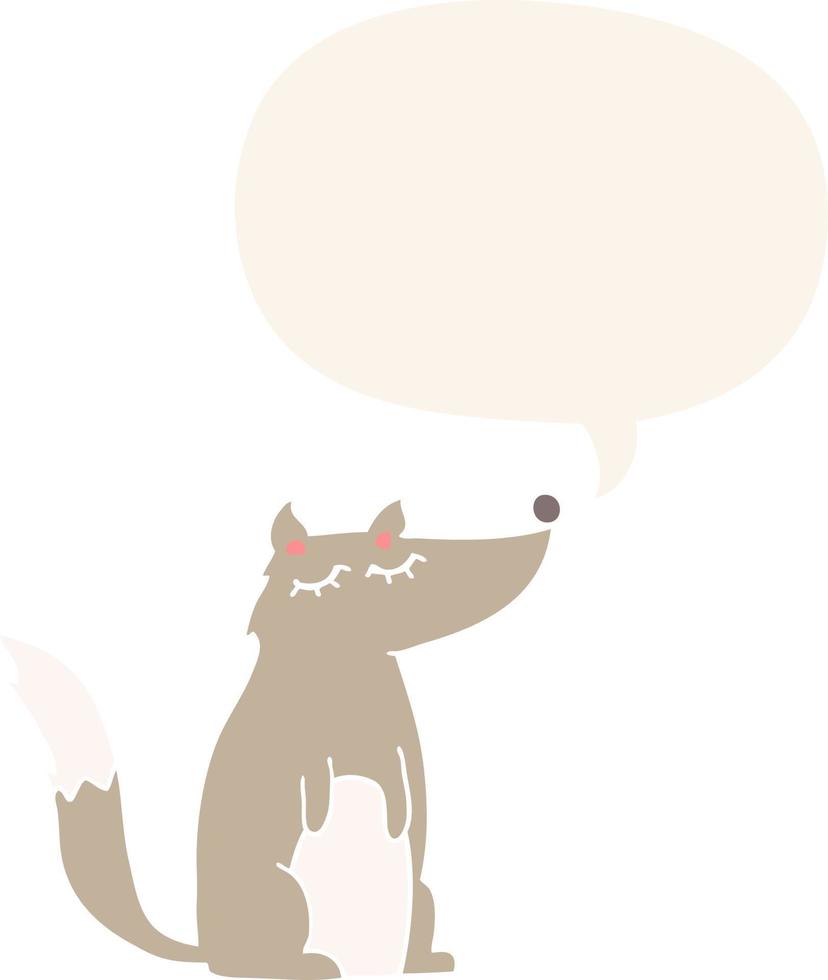 loup de dessin animé et bulle de dialogue dans un style rétro vecteur