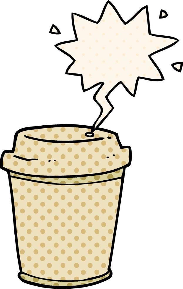 tasse de café à emporter de dessin animé et bulle de dialogue dans le style de la bande dessinée vecteur