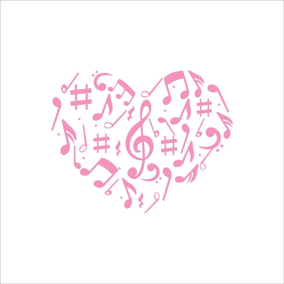 signe et symbole d'amour de la musique. coeur d'illustration vectorielle d'icône musicale. vecteur