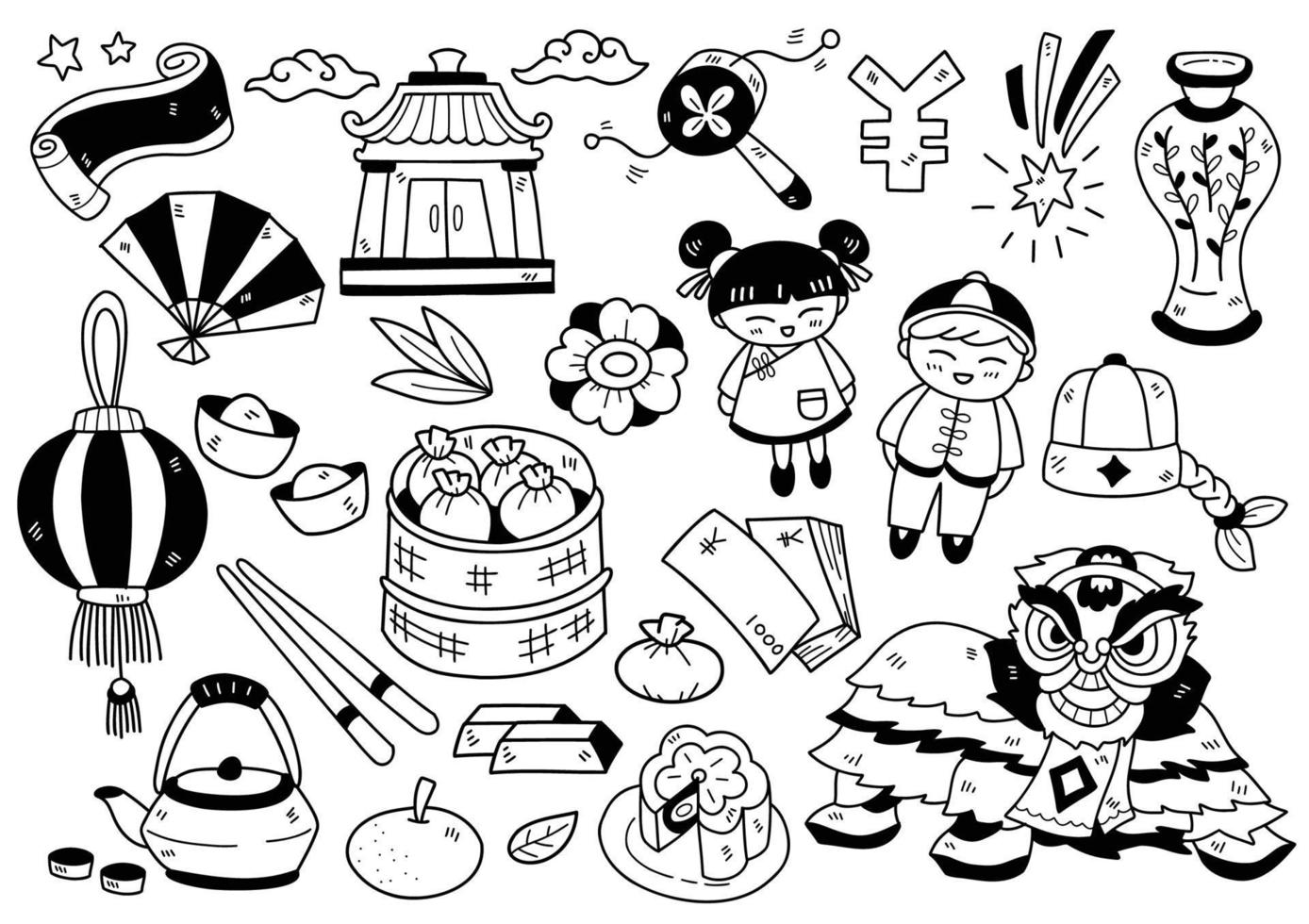 objets de griffonnage de chine de style dessinés à la main illustration vectorielle pour la bannière vecteur