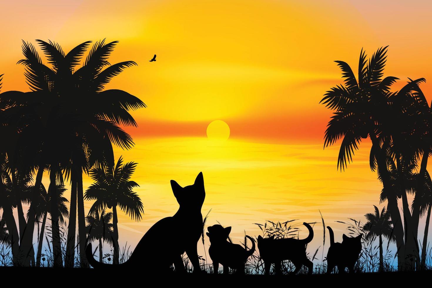 paysage de silhouette de chat mignon vecteur