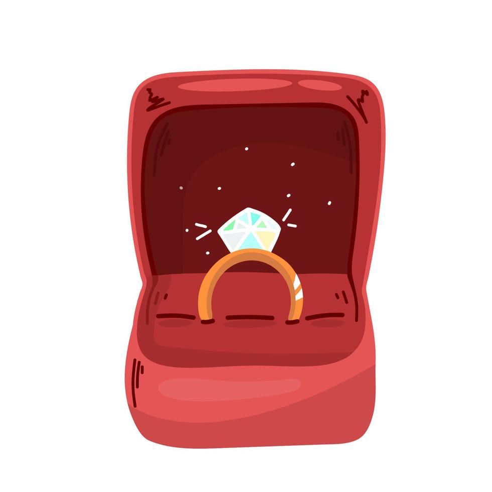 vecteur de bague de mariage dessiner avec diamant dans un style doodle isolé noir sur fond blanc bague dans une illustration vectorielle de boîte