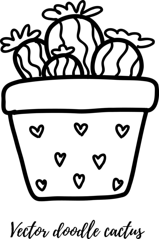 illustration vectorielle de cactus doodle. plante d'art en ligne noire dans un pot. idéal pour différents types de conceptions et d'arrière-plans vecteur