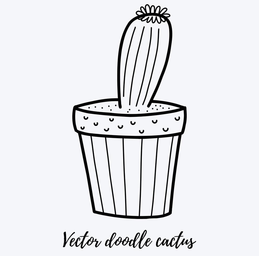 illustration vectorielle de cactus doodle. plante d'art en ligne noire dans un pot. idéal pour différents types de conceptions et d'arrière-plans vecteur