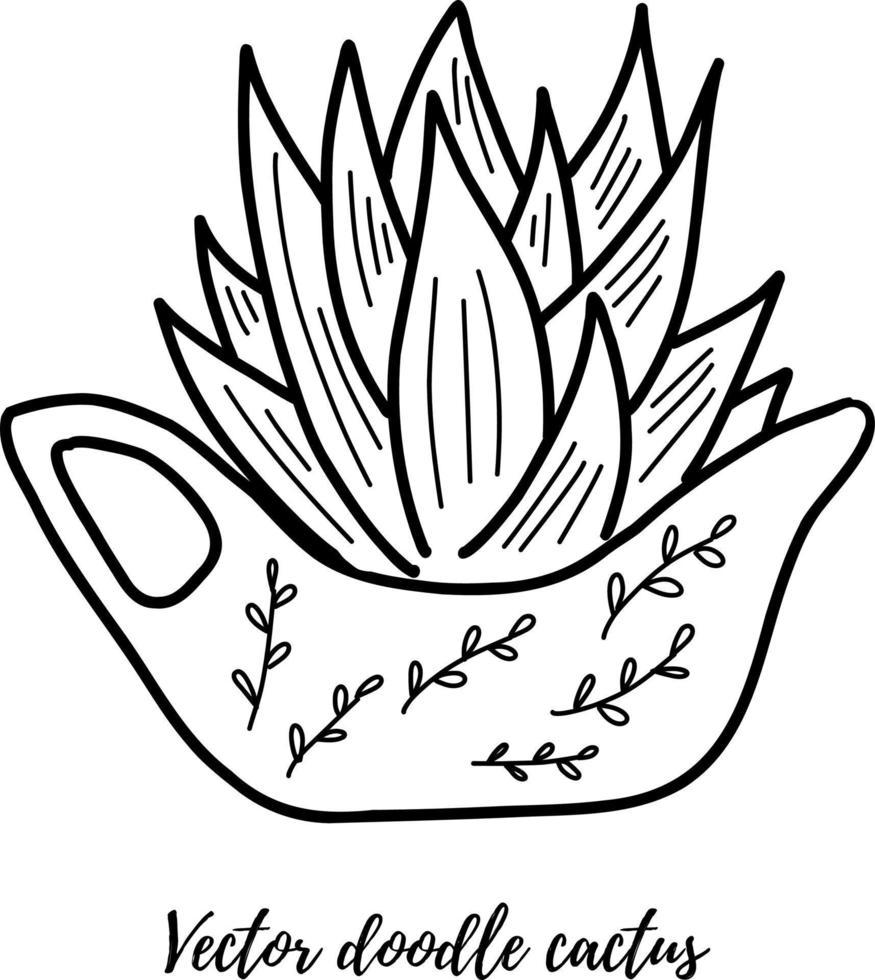 illustration vectorielle de cactus doodle. plante d'art en ligne noire dans un pot. idéal pour différents types de conceptions et d'arrière-plans vecteur