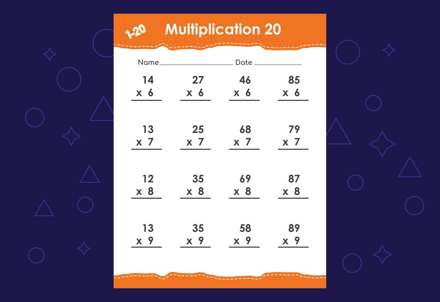 multiplication mathématique de base pour les enfants. une fiche pédagogique pour les enfants. conception de vecteur