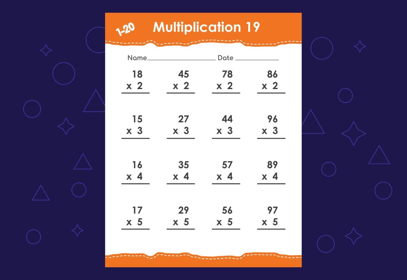 multiplication mathématique de base pour les enfants. une fiche pédagogique pour les enfants. conception de vecteur