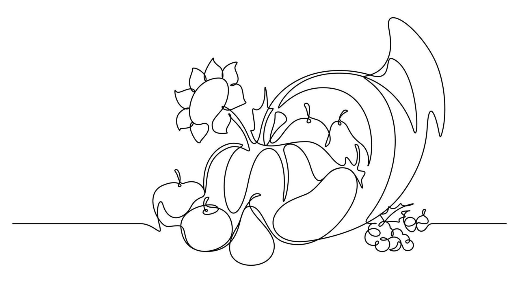 style de dessin au trait continu de l'illustration vectorielle de la corne d'abondance. jour de thanksgiving vecteur