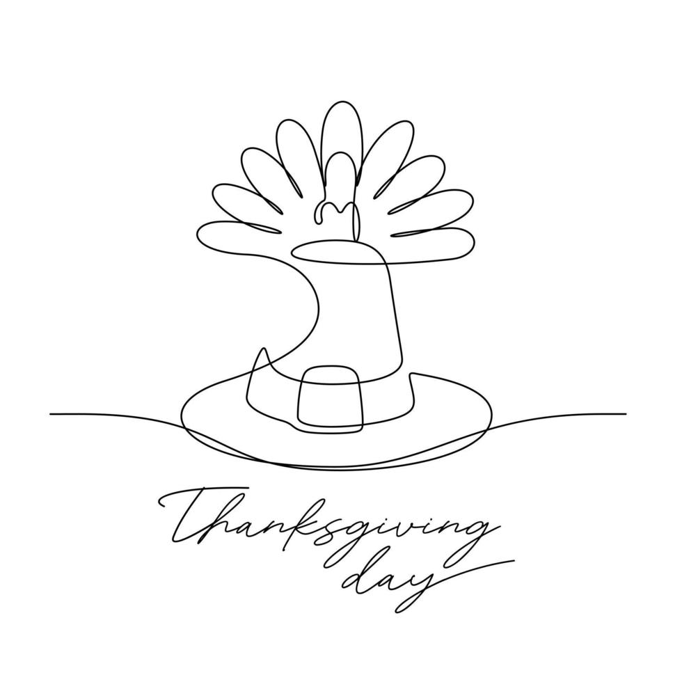 le dessin en ligne continu de la dinde et du chapeau de pèlerin célèbre le jour de thanksgiving vecteur